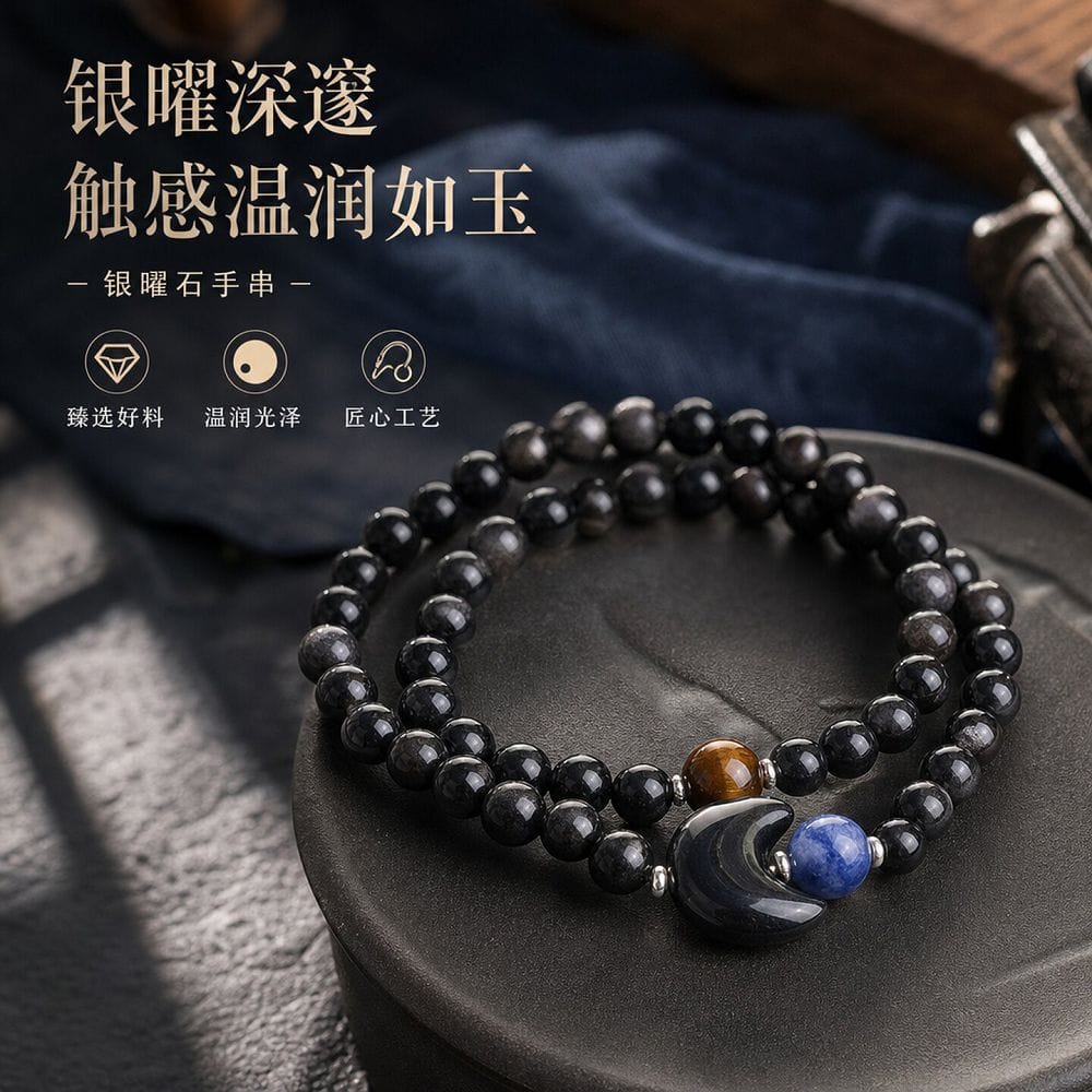 月影流輝銀曜石手串男女款佛珠手鏈：圖片 3