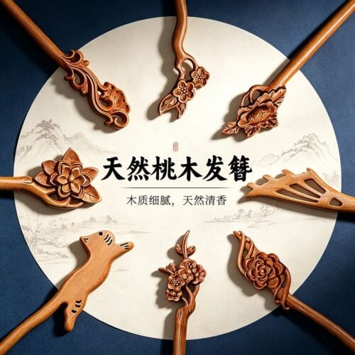 桃木髮簪新中式盤髮日常通勤髮钗