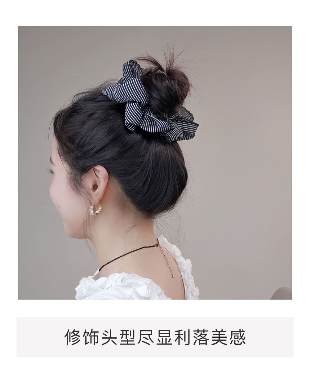 霧黑織白網紗條紋髮圈高級感大腸髮圈