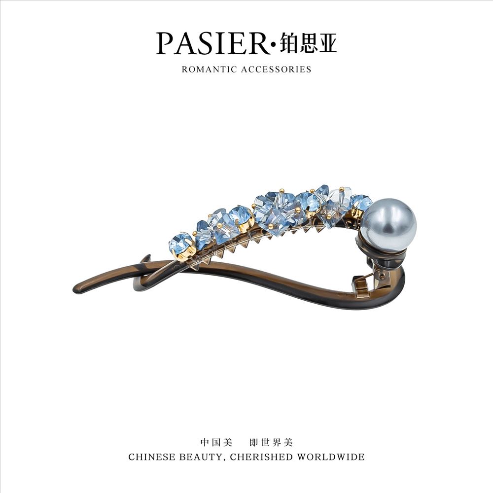 星彙藍色閃鑽扭扭夾一字髮夾