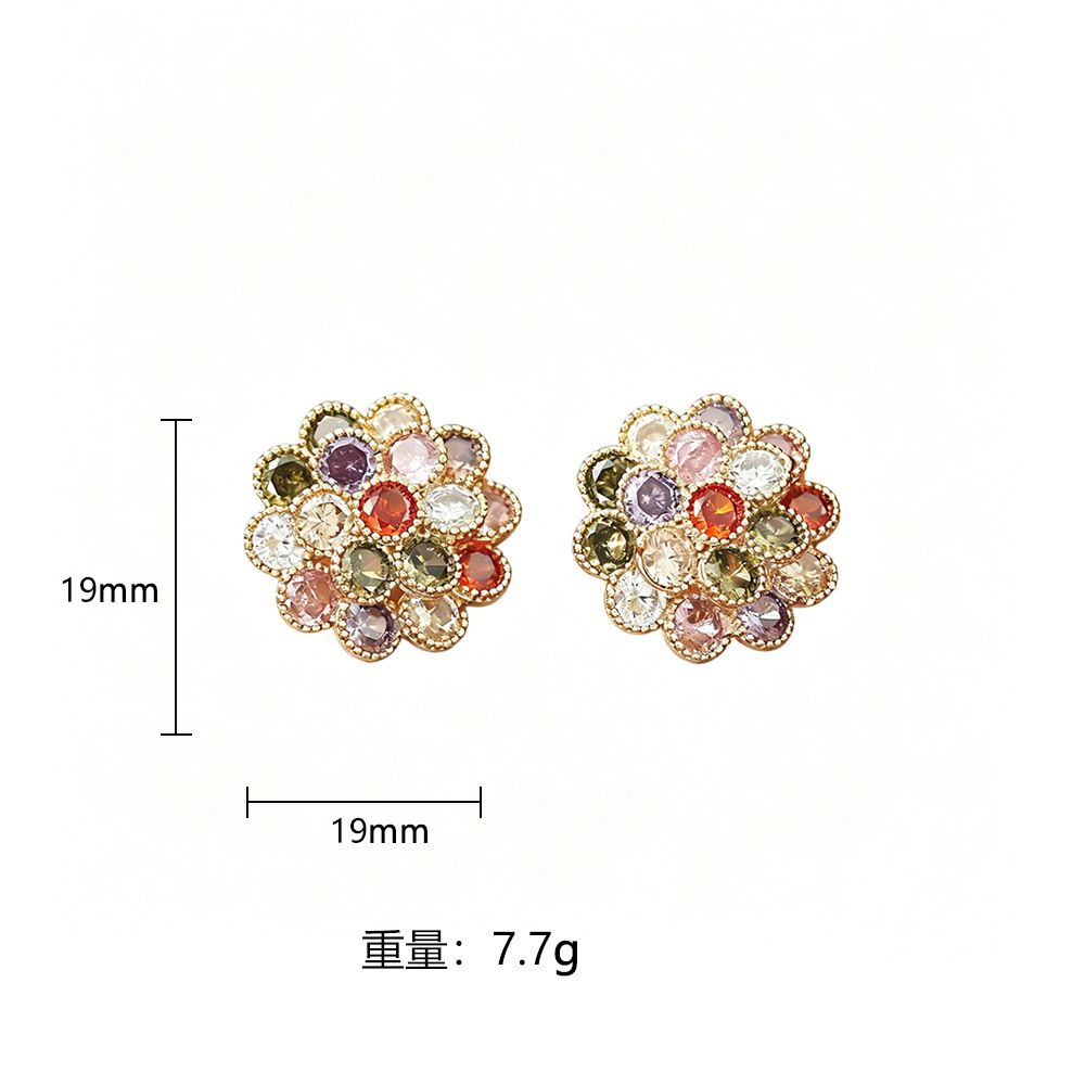 高級感彩色锆石多層花朵耳釘：圖片 5