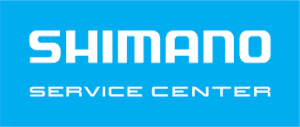 Shimano Service Center Logo auf blauem Hintergrund.