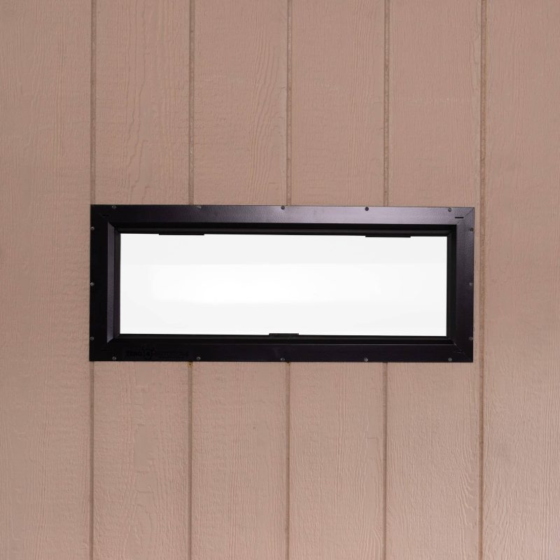 Hunting blind window for concealed wildlife observation and shooting.