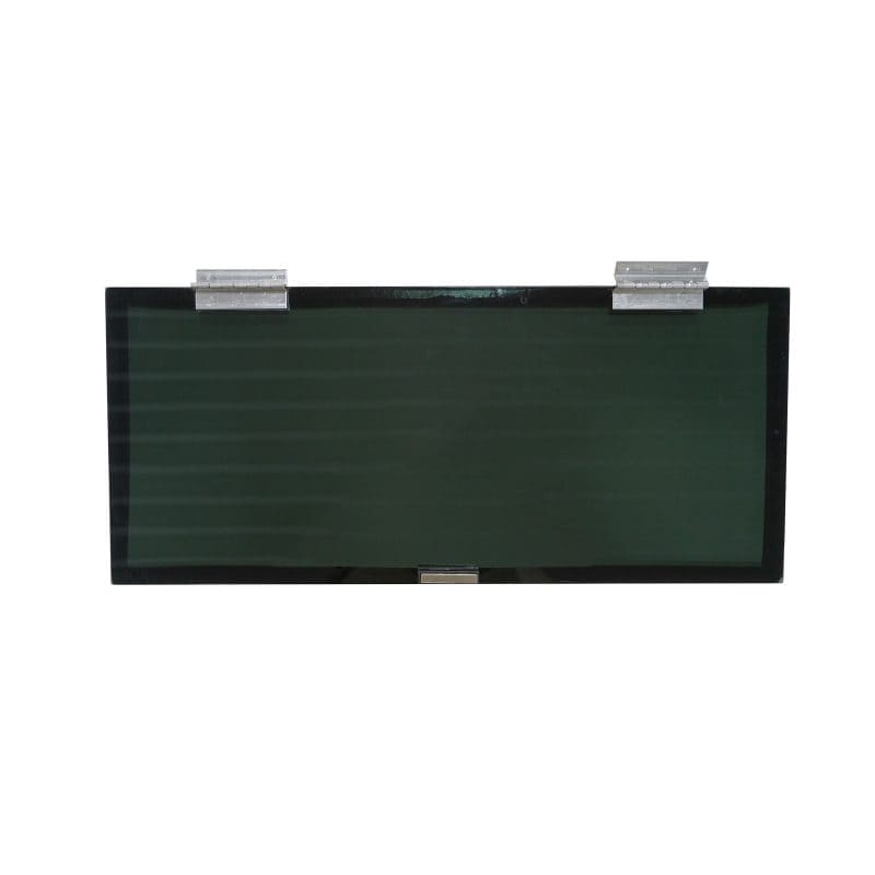 Hinged tinted glass window with durable frame, ideal for outdoor applications and privacy.