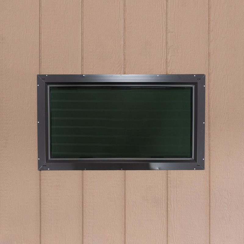 Tinted hunting blind window for concealed viewing.