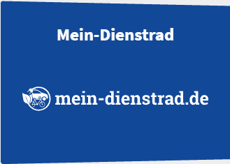 Mein-Dienstrad Logo auf blauem Hintergrund, Fahrrad-Icon sichtbar.