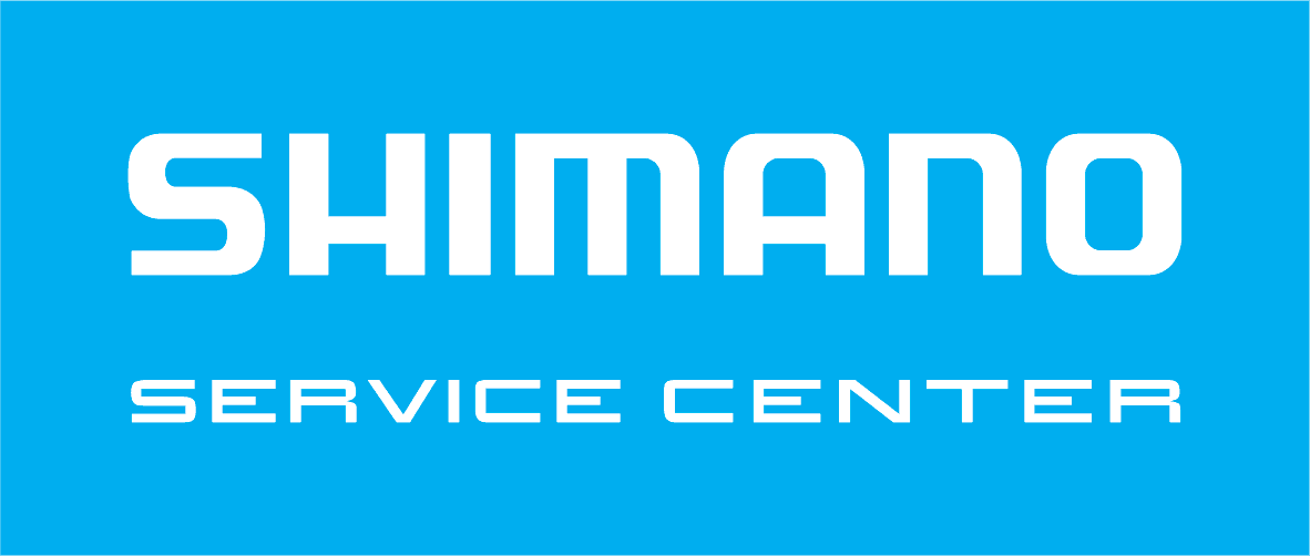Shimano Service Center Logo auf blauem Hintergrund.