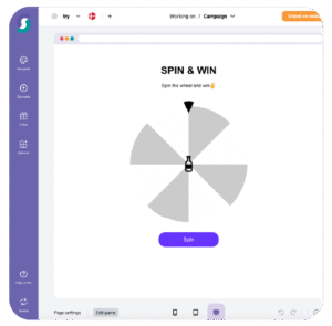 Online Spin & Win Glücksrad-Spiel erstellen auf Webseite mit drehbarem Rad, Spin-Button und Gamification-Menü – Gewinnspiele und Wettbewerbe online erleben.