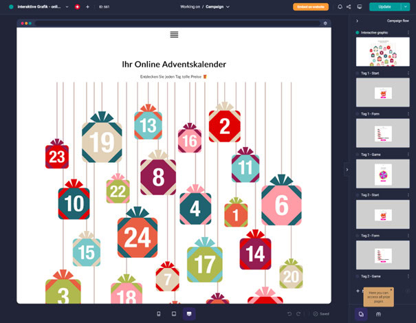 23. Adventskalender mit bunten Geschenkverpackungen und Zahlen, f&ouml;rdert die Vorfreude auf Weihnachten.
