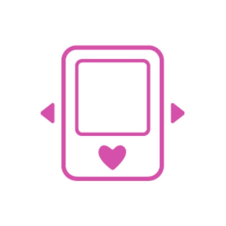 Icon eines Blutzuckermessgeräts mit Herzsymbol und Pfeilen, die nach links und rechts zeigen – Symbol für Gesundheitstracking auf einer Gamification-Software-Website für Gewinnspiele und Wettbewerbe.