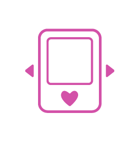 Icon eines Blutzuckermessgeräts mit Herzsymbol und Pfeilen, die nach links und rechts zeigen – Symbol für Gesundheitstracking auf einer Gamification-Software-Website für Gewinnspiele und Wettbewerbe.