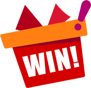 Rote Geschenkbox mit „WIN!“-Aufschrift, orangefarbenem Deckel und Konfetti auf gelbem Hintergrund – Symbol für Gewinnspiele, Wettbewerbe und Gamification-Software.