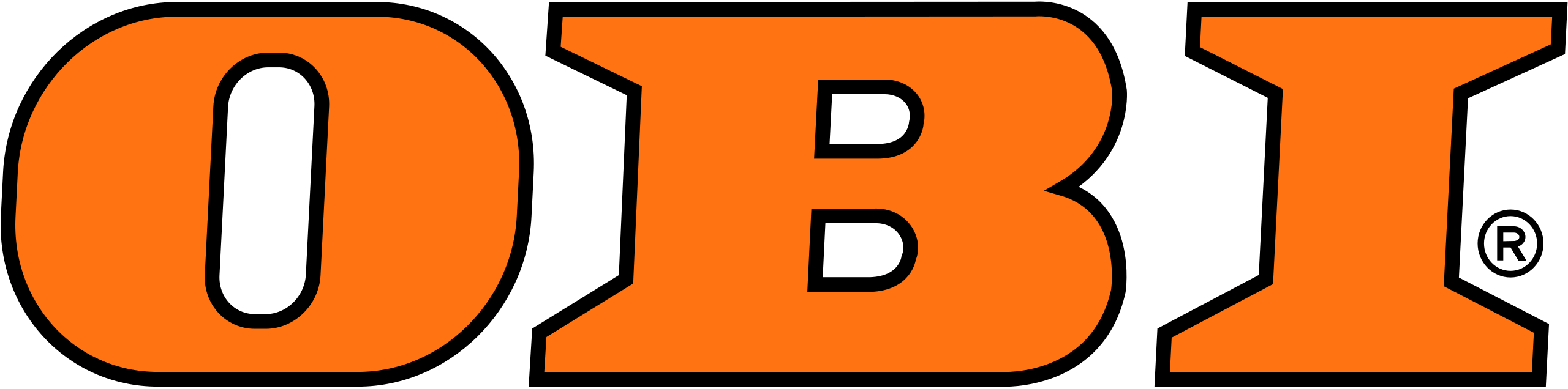 Großes, fett gedrucktes OBI-Logo in leuchtendem Orange auf transparentem Hintergrund – ideal für Gamification-Software, Gewinnspiele und Wettbewerbe.