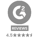 G2 Logo mit „Bewertungen“ Schriftzug und 4,5 von 5 Sternen Bewertung – Kundenbewertung für Gamification-Software, Gewinnspiel- und Wettbewerbsplattform.