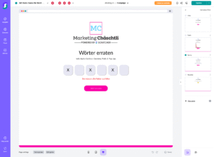 Web-Oberfläche eines deutschen Wortraten-Gewinnspiels mit vier grauen Antwortfeldern und Warnmeldung „Sie müssen alle Felder ausfüllen“ – Beispiel für Gamification-Software, digitale Wettbewerbe und Online-Gewinnspiele.
