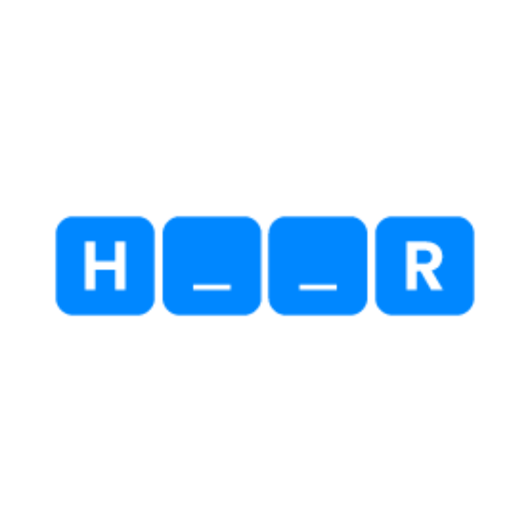 Gamification-Bild mit vier blauen Quadraten in einer Reihe, passend für Glücksrad-Gewinnspiele: Erstes Quadrat zeigt „H“, zweites und drittes sind leer, viertes zeigt „R“. Ideal für Wettbewerbe und Gamification-Software.