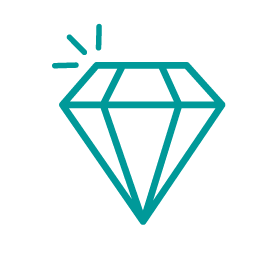 Ein einfaches türkisfarbenes Liniensymbol eines funkelnden Diamanten mit drei Strahlen, ideal für Gamification-Software, Gewinnspiele und Wettbewerbe.