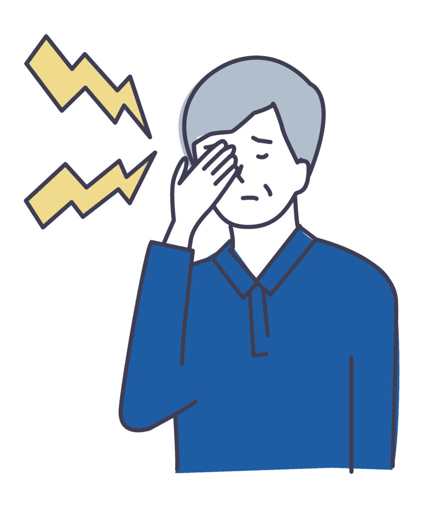 疲労感や集中力の低下に悩む中年男性のイラスト