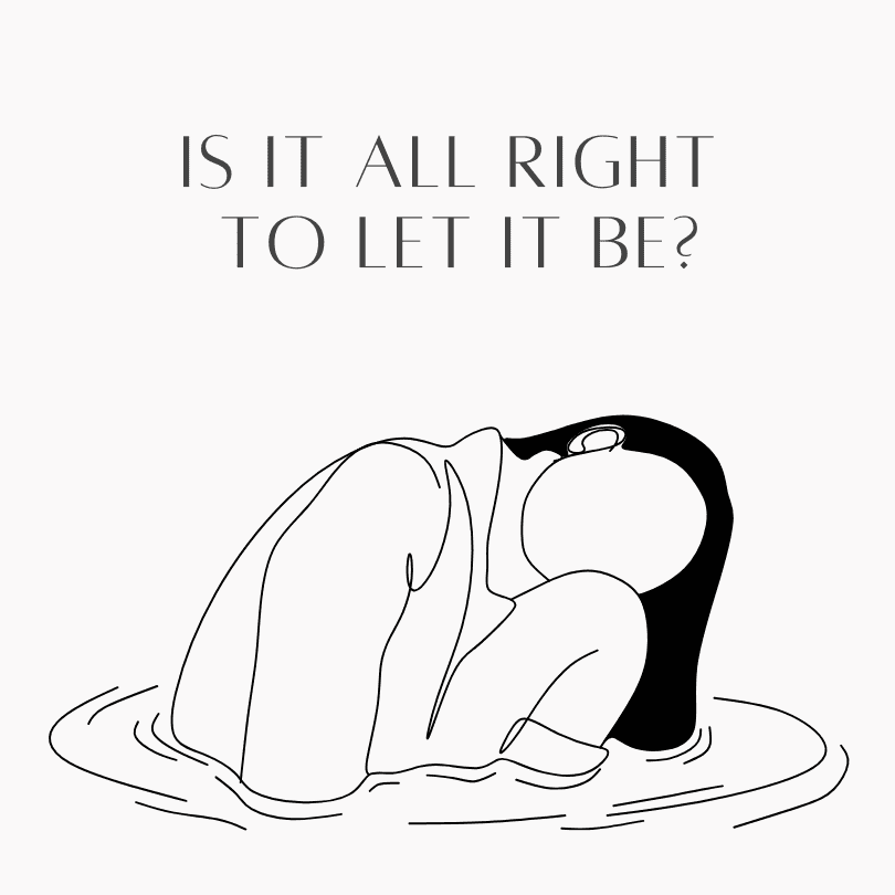 疲れて俯く女性と「そのまま放っておいても大丈夫?」という問いかけ