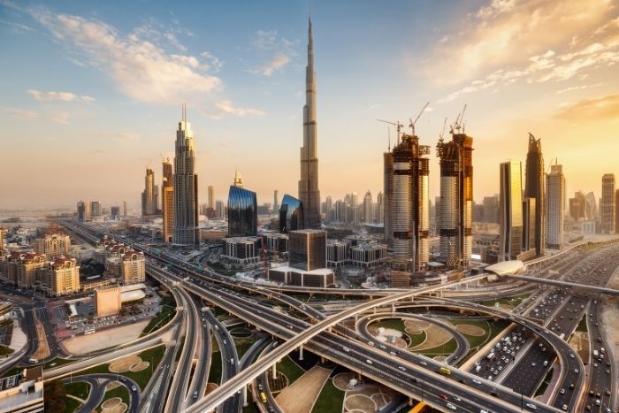 Dubai skyline - Abu Dhabi to Dubai bus service resumes