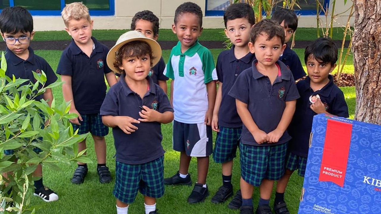 Group of diverse young students at GEMS Jumeirah Primary School.