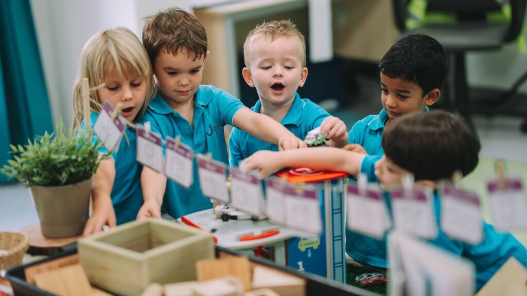Children engaging in educational activities at Jebel Ali School, Dubai.