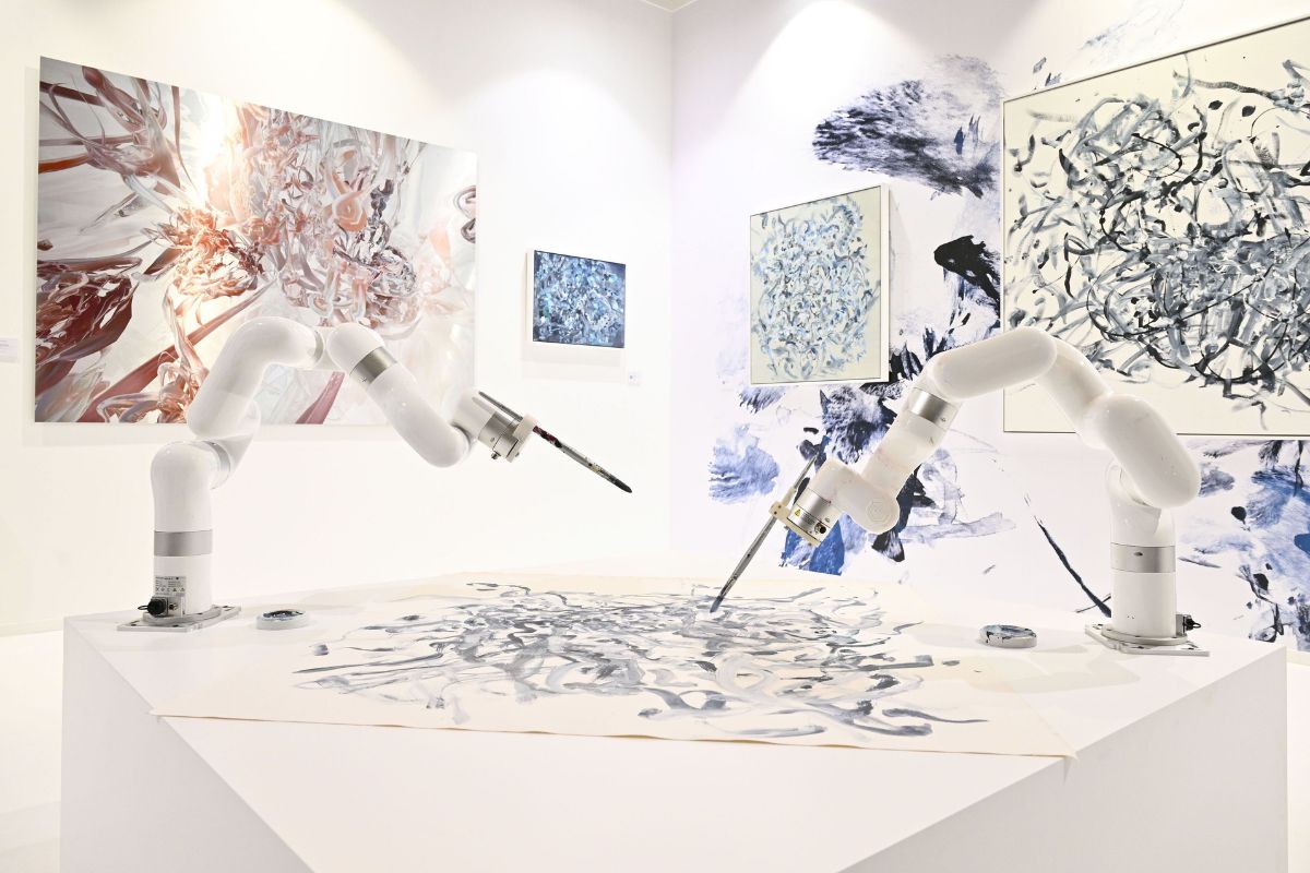 Art Dubai 2024. Installation view of Sougwen Chung by HOFA Gallery at Art Dubai Digital_Credit_ Cedric Ribero for Getty Images