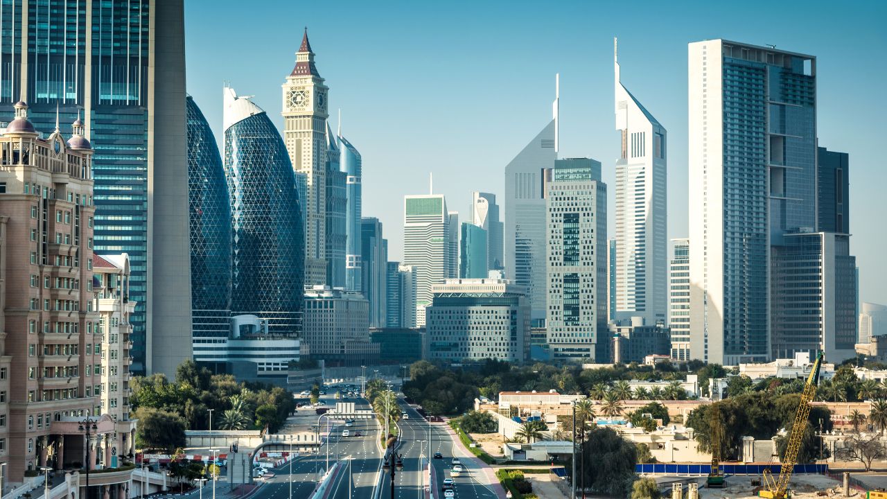 Stunning Dubai skyline with modern skyscrapers and iconic architecture.