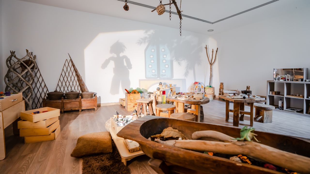 Bright indoor play area at Odyssey Nursery, Dubai.