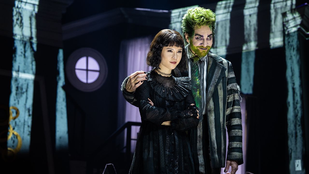 Cast of Beetlejuice the Musical performing on stage in Abu Dhabi.