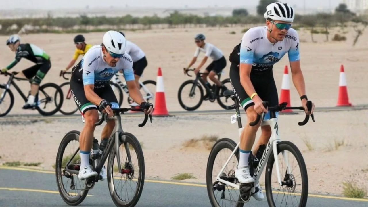 Cyclists participating in Dubai Fitness Challenge 2025, promoting health and fitness in Dubai.