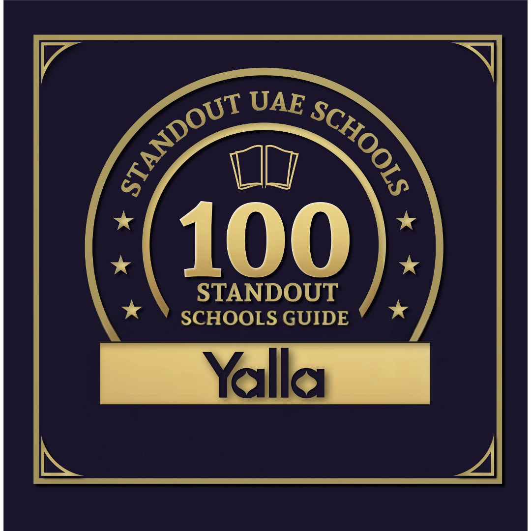 Yalla Dubai Life logo featuring "100 StandOut Schools Guide" for UAE education excellence.