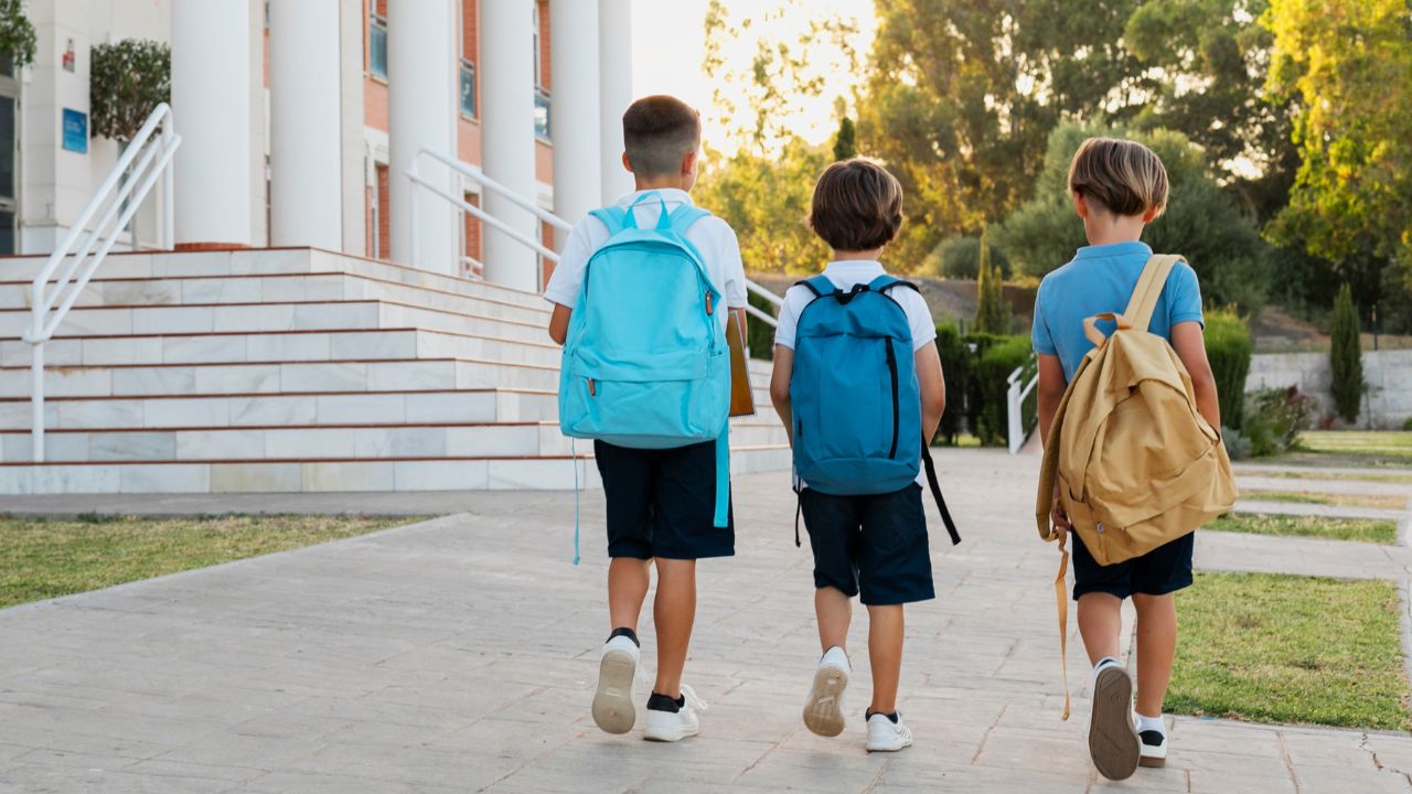 children walking together to school
