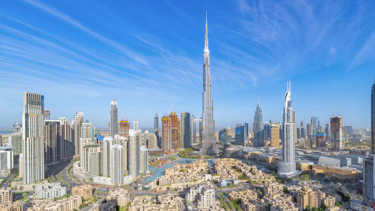 Dubai skyline featuring Burj Khalifa and iconic cityscape.