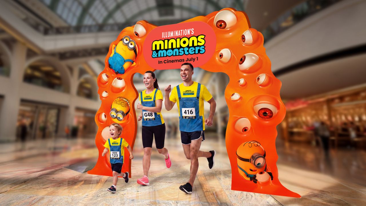 Family running event with Minions & Monsters theme in Dubai mall.