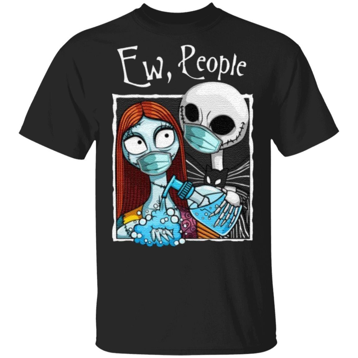 Jack And Sally Wearing Facemask And Hand Sanitizer TShirt