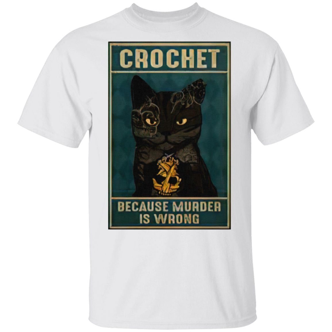 Crochet Because Murder Is Wrong Black Cat Vintage T Shirt