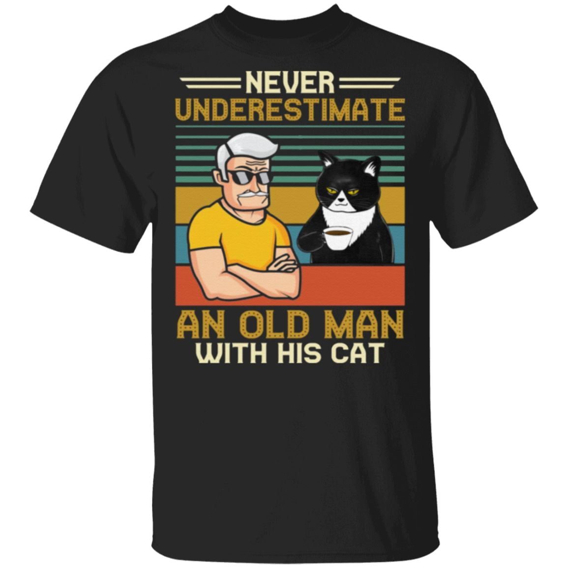 Never Underestimate And Old Man With His Black Cat Vintage T-Shirt