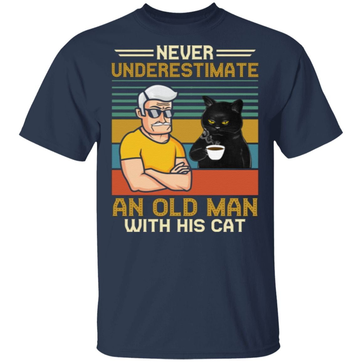 Never Underestimate And Old Man With His Tuxedo Cat Vintage T-Shirt