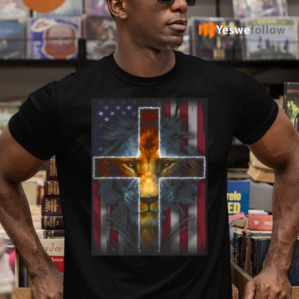 Jesus Is My God My King My Lord My Savior Lion Cross American Flag TeeShirt
