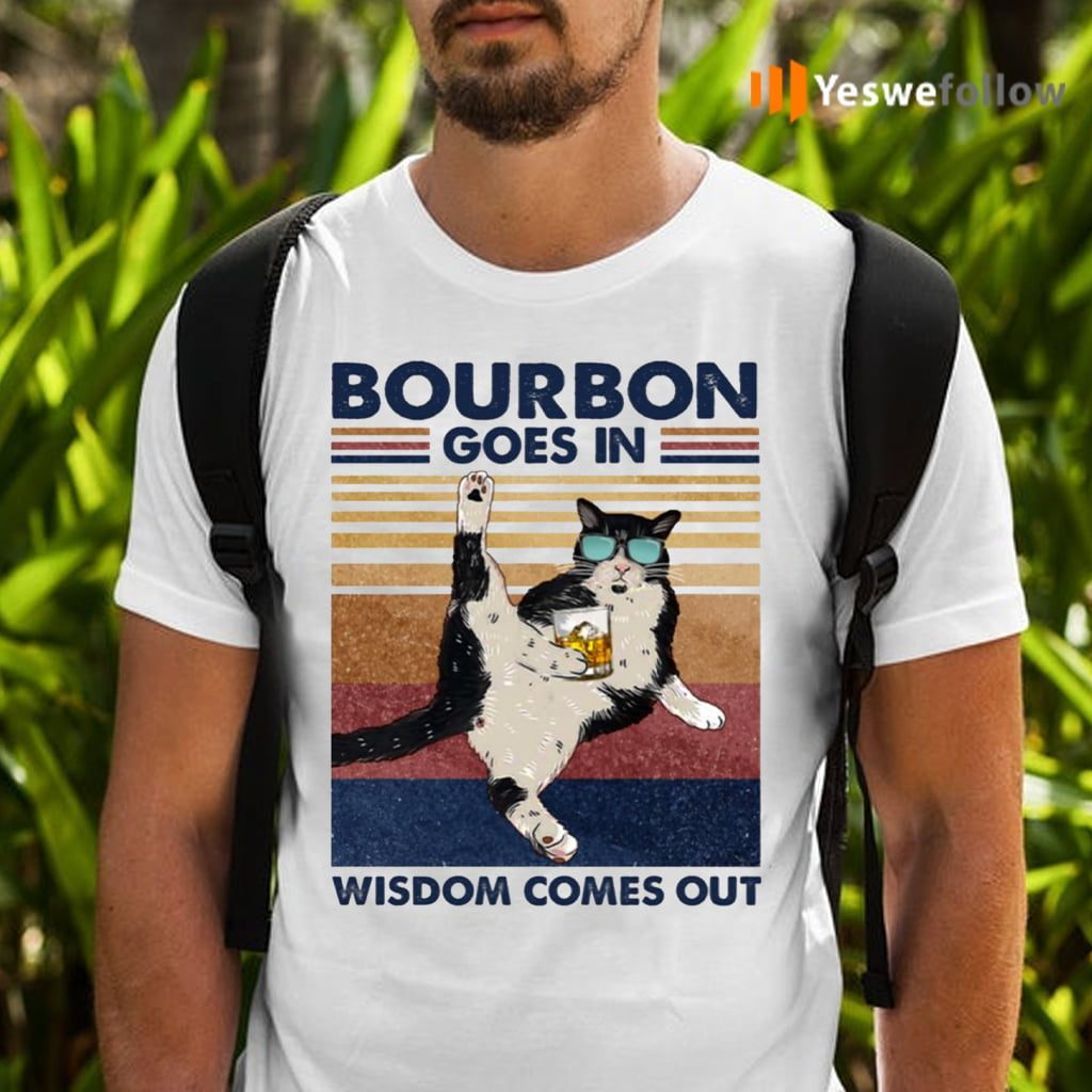 Tuxedo Cat Bourbon Goes in Wisdom Comes Out Vintage T-Shirts