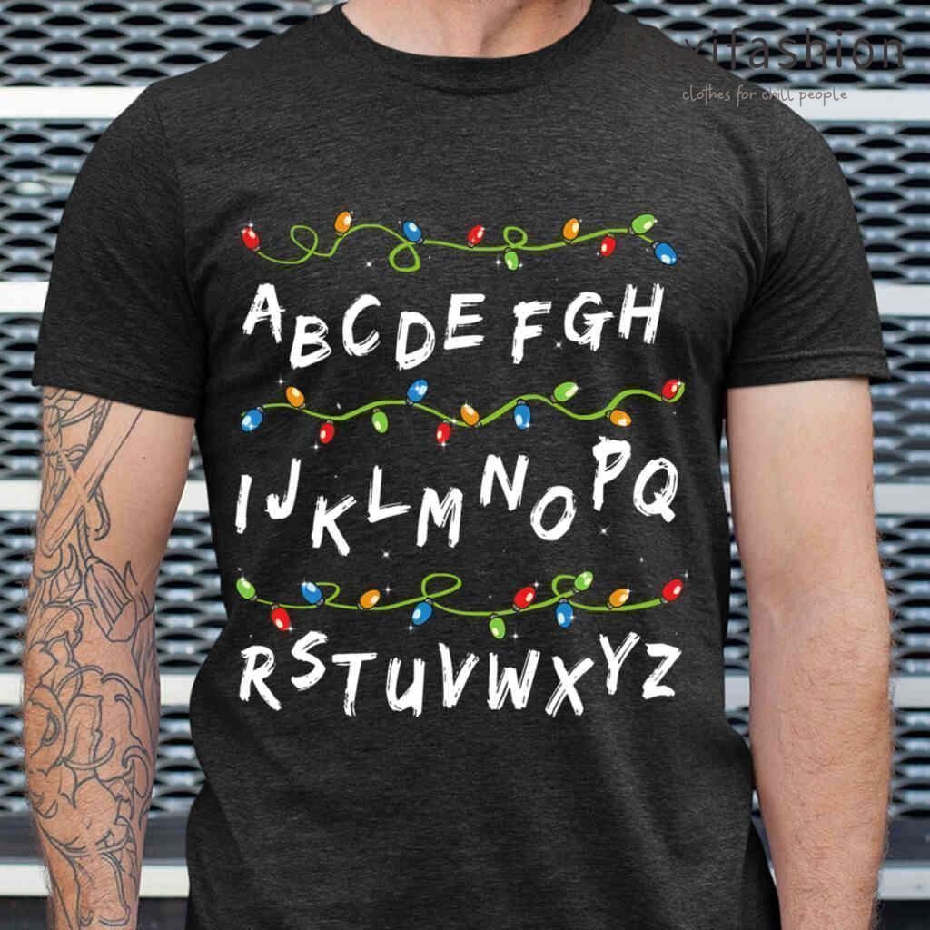 Alphabet Christmas Lights Pajamas Xmas Tshirts Black