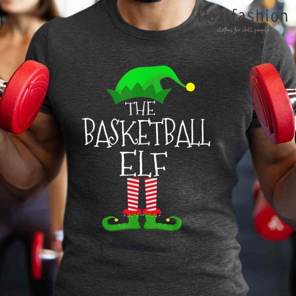 Basketball Elf Matching Family Group Christmas Party Pajama Tshirts Black