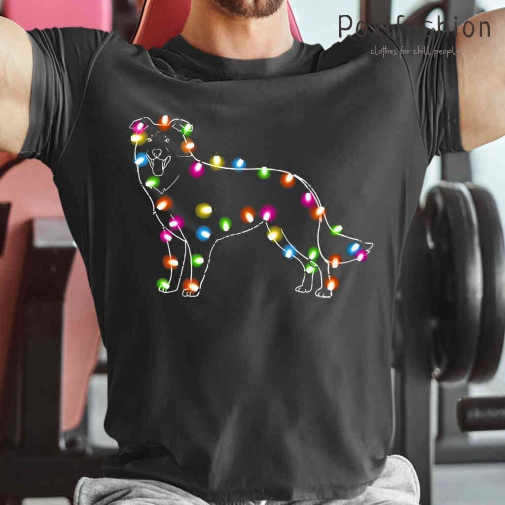 Border Collie Dogs Light Christmas Tshirts Black
