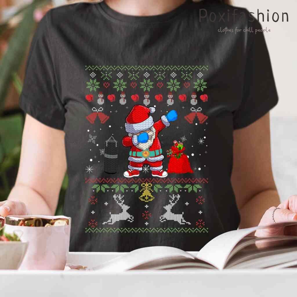 Boxer Dabbing Santa Boxing Ugly Christmas Boxing Lovers Tshirts Black