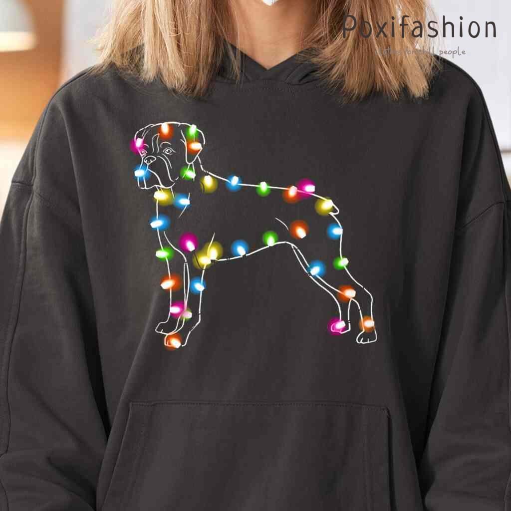 Boxer Dogs Light Christmas Tshirts Black