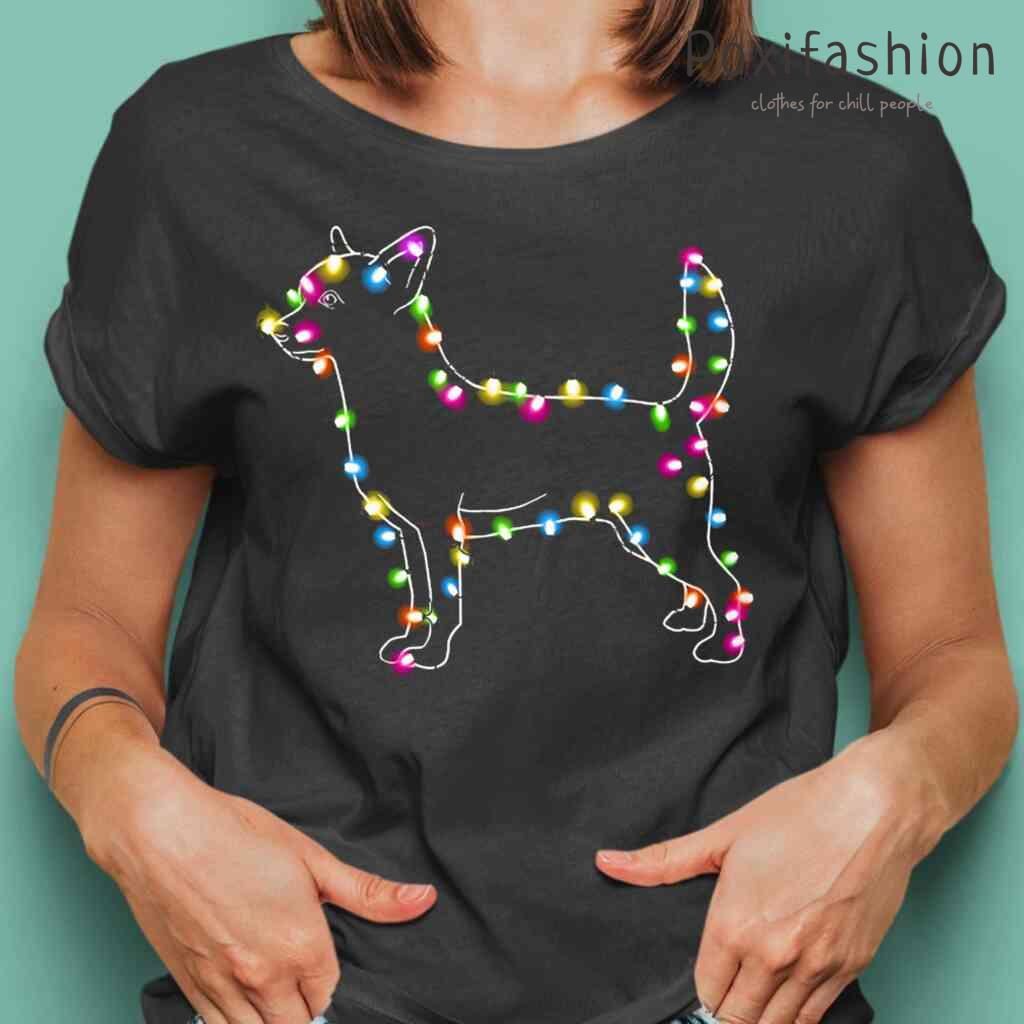 Chihuahua Dogs Light Christmas Tshirts Black