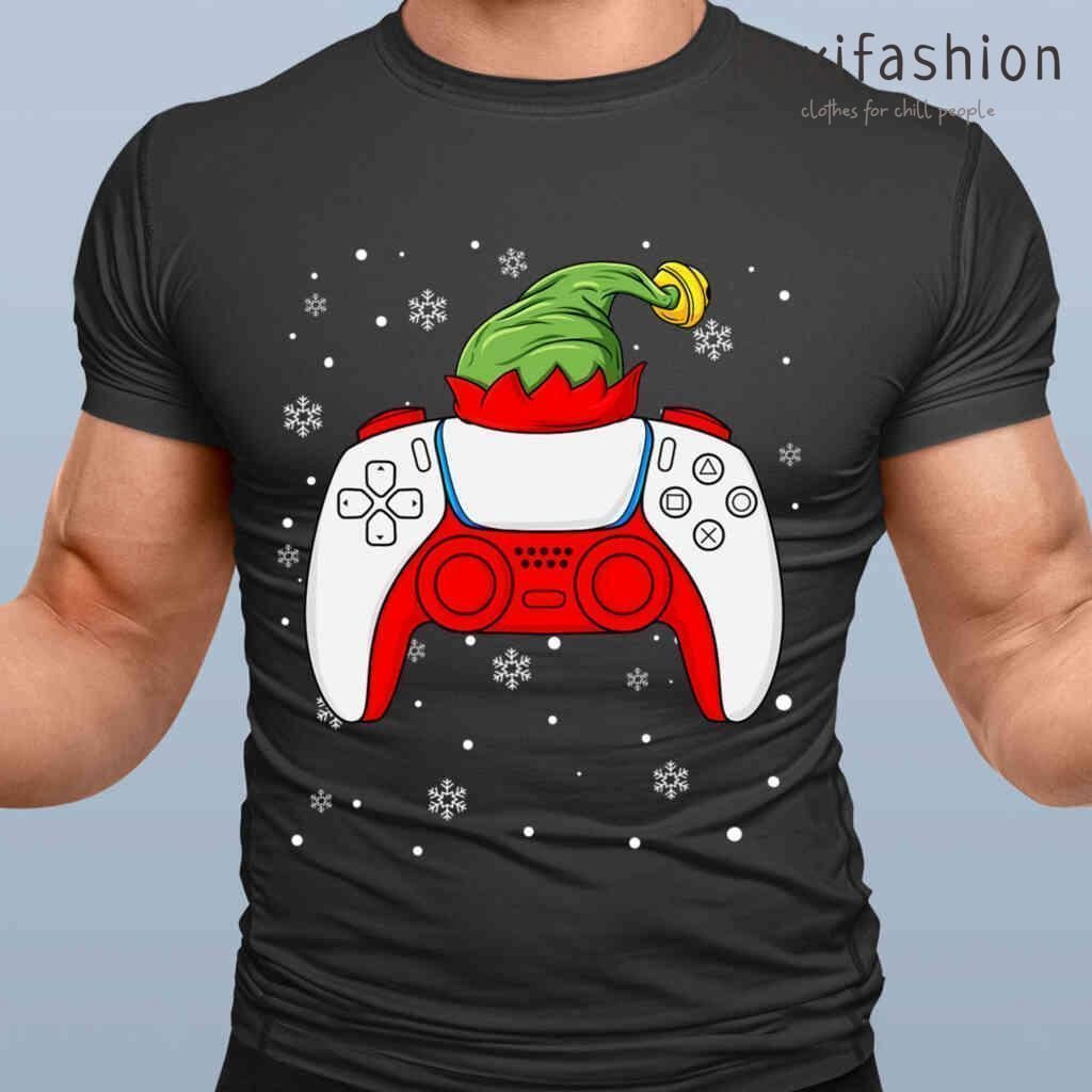 Christmas Elf Gamer Controller Ns Gaming Xmas Tshirts Black