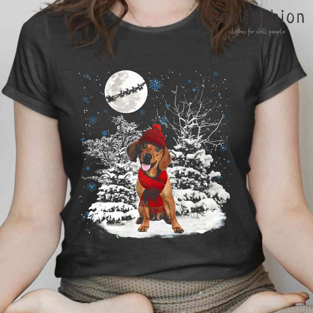 Dachshund Waiting For Christmas Presents Art Tshirts Black
