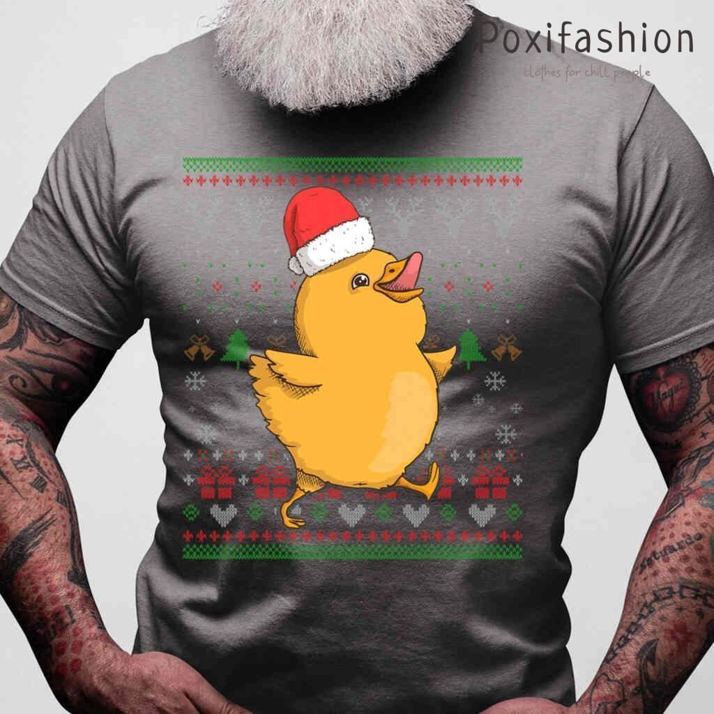 Duck Santa Claus Ugly Christmas Pattern X Mas Holiday Tshirts Black